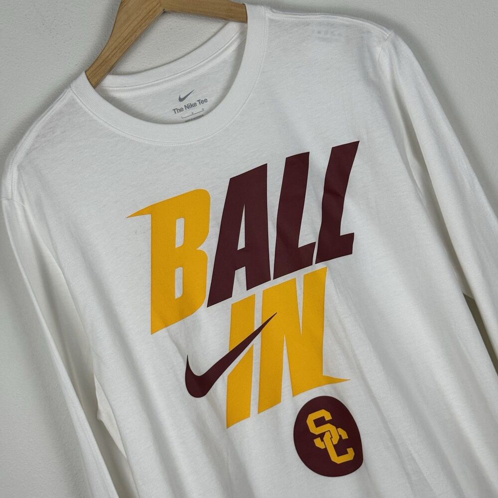 USC Trojans Shirt Mens Large White Long Sleeve Nike Basketball NCAA All IN